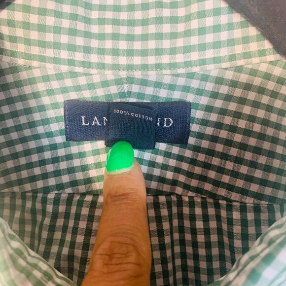 Lands' End Green Gingham Button Down Shirt Size 17.5 36 Classic Fit XL Preppy - Picture 4 of 7